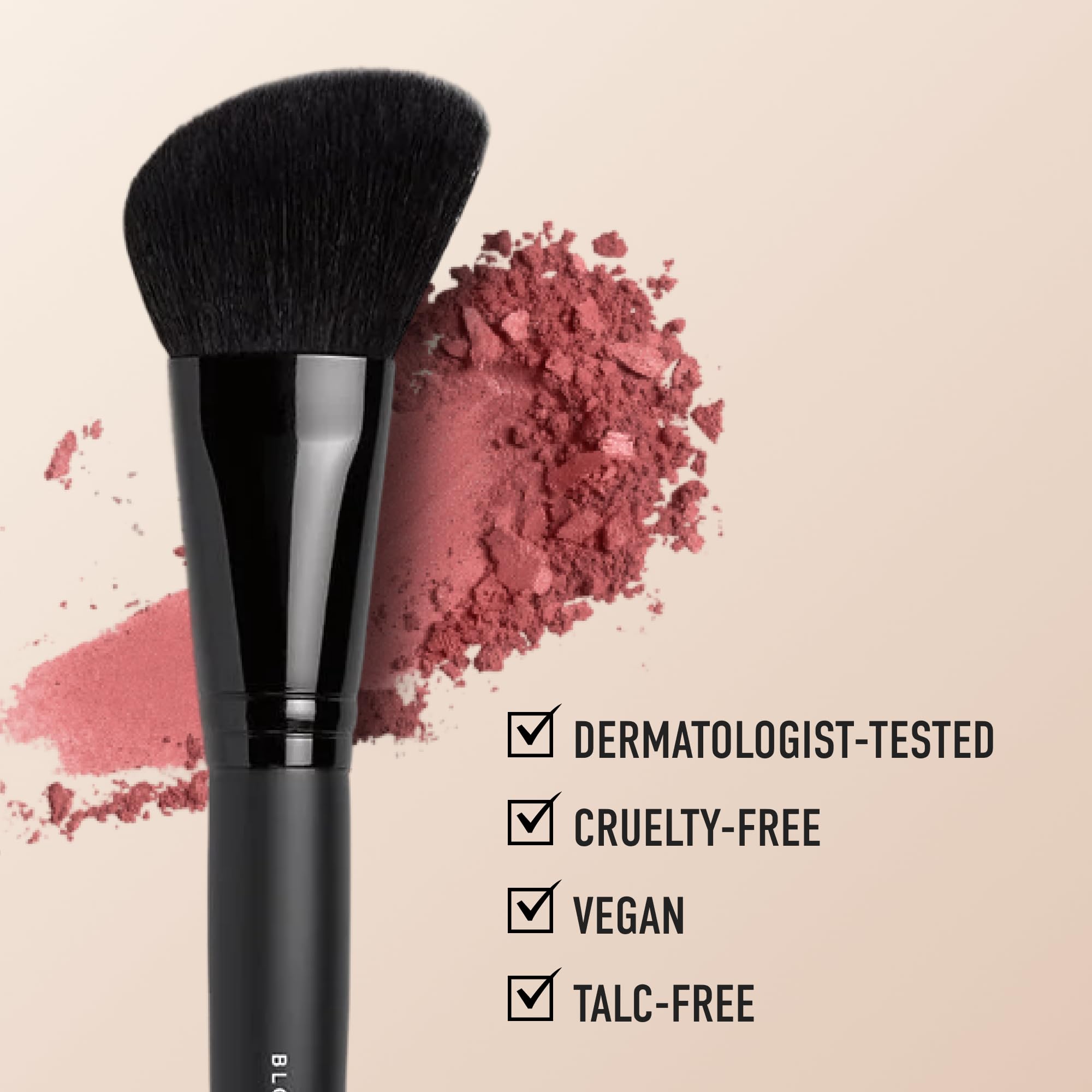 bareMinerals blush applied to brush in hand benefit: easy pick-up and buildable color