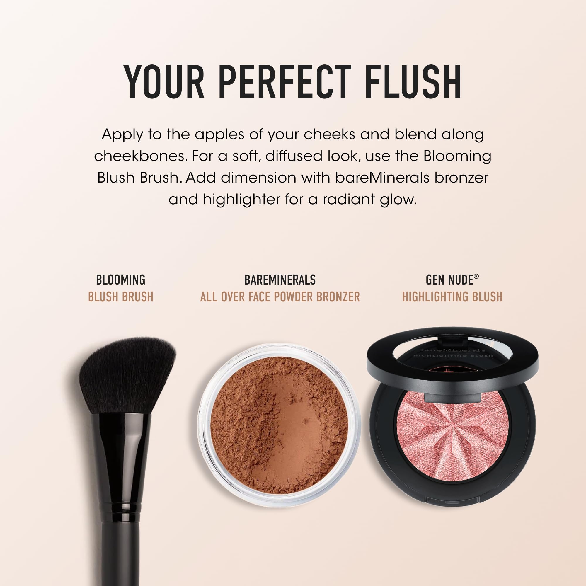 bareMinerals jar next to fingertip for scale benefit: compact travel-friendly size