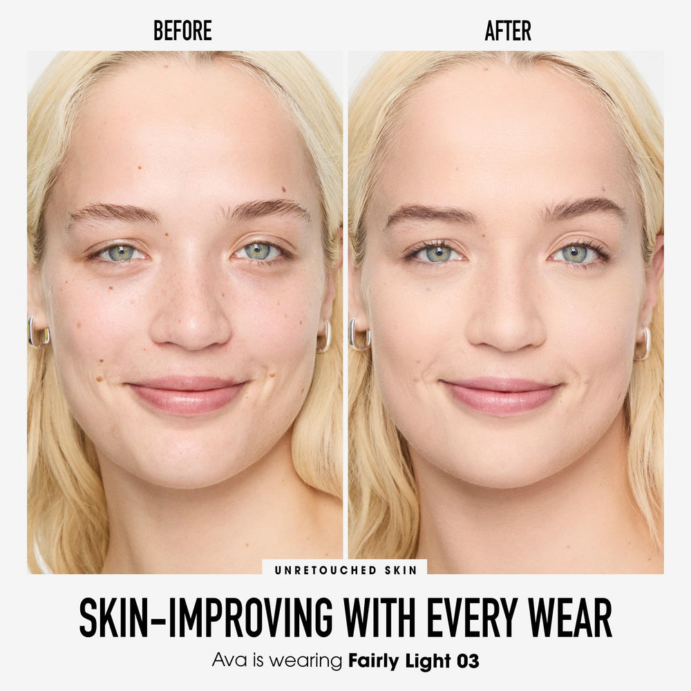 bareMinerals loose powder poured from jar highlighting lightweight texture