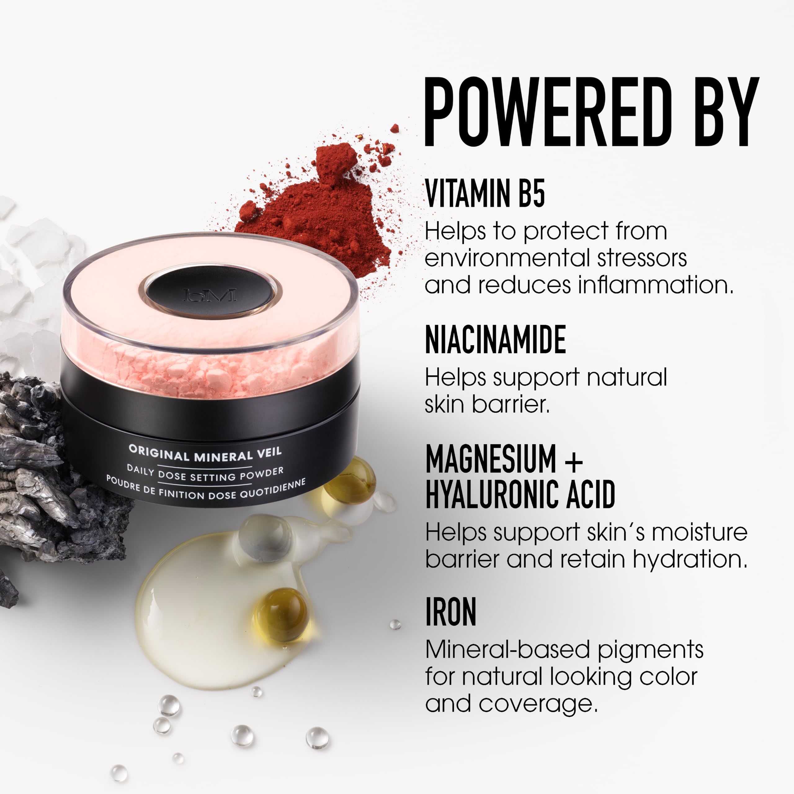 bareMinerals loose powder swatch showing fine texture and blur benefit