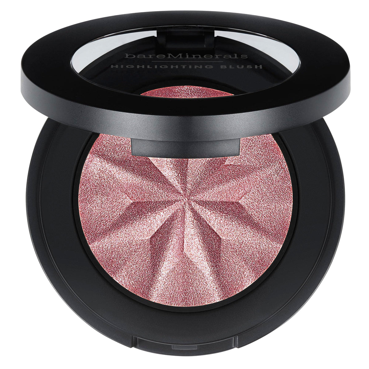 bareMinerals compact front view showing mauve glow and travel-ready size