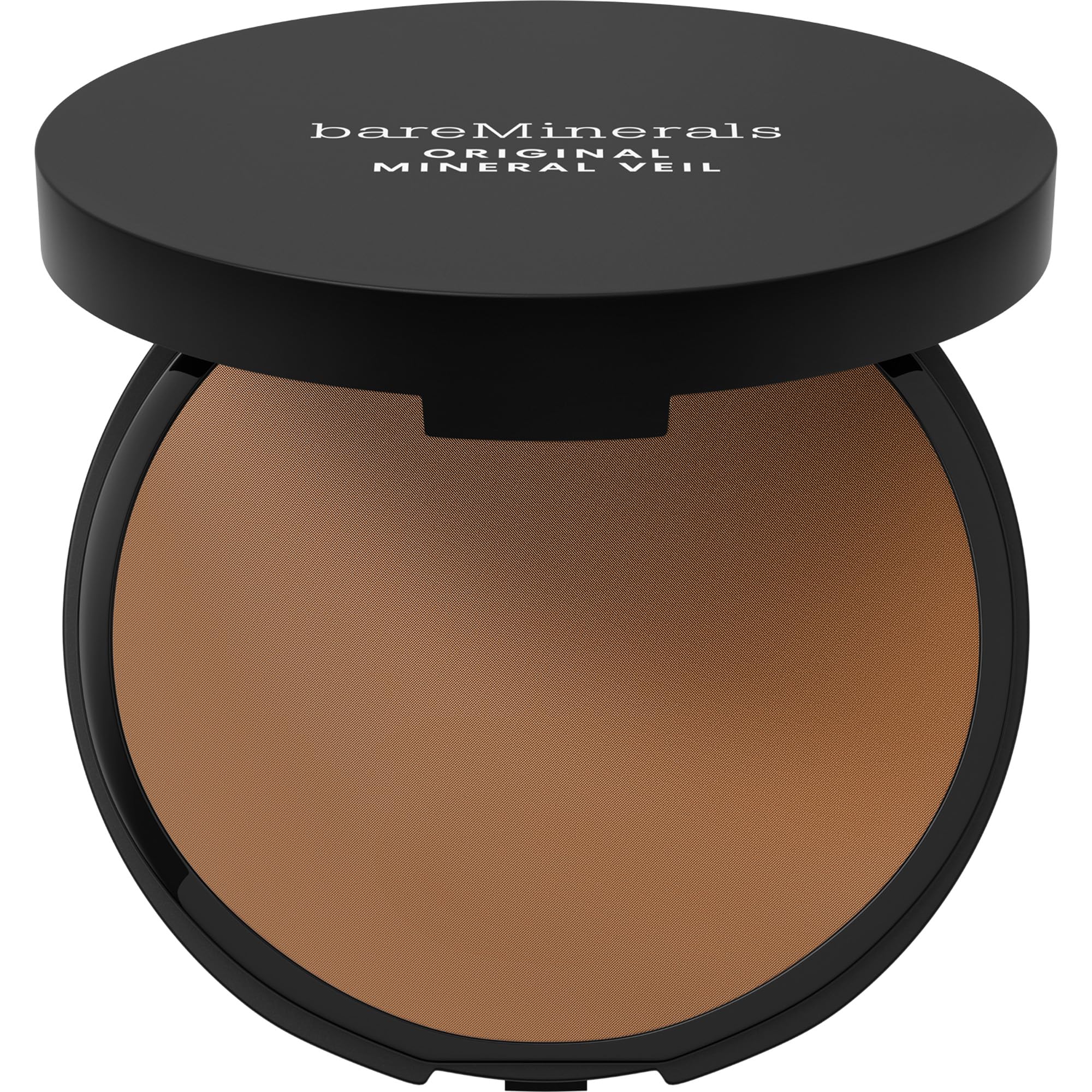 bareMinerals compact front view showing sleek packaging and shade identification benefits portability