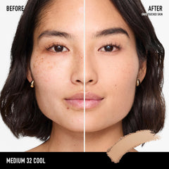 bareMinerals pressed powder close-up texture that shows smooth finish and buildable coverage
