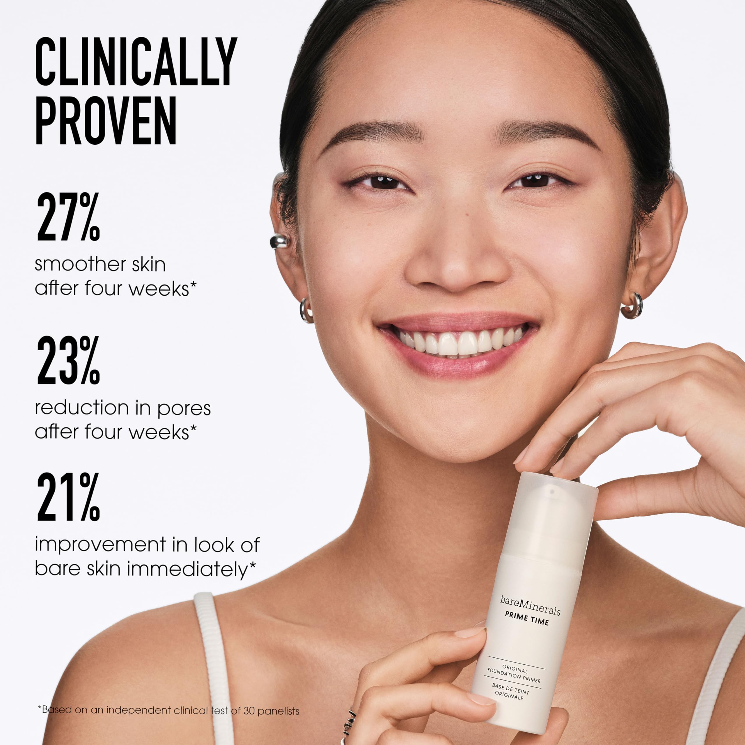 bareMinerals primer before and after face comparison showing minimized pores