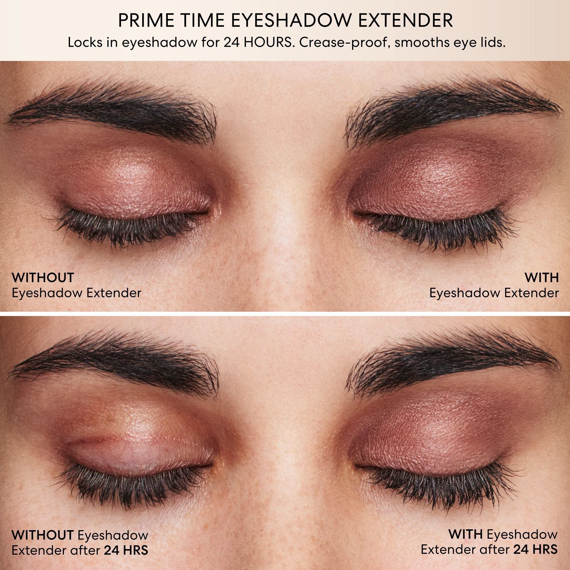 bareMinerals primer in use on eyelid demonstrating improved eyeshadow adherence and longer wear