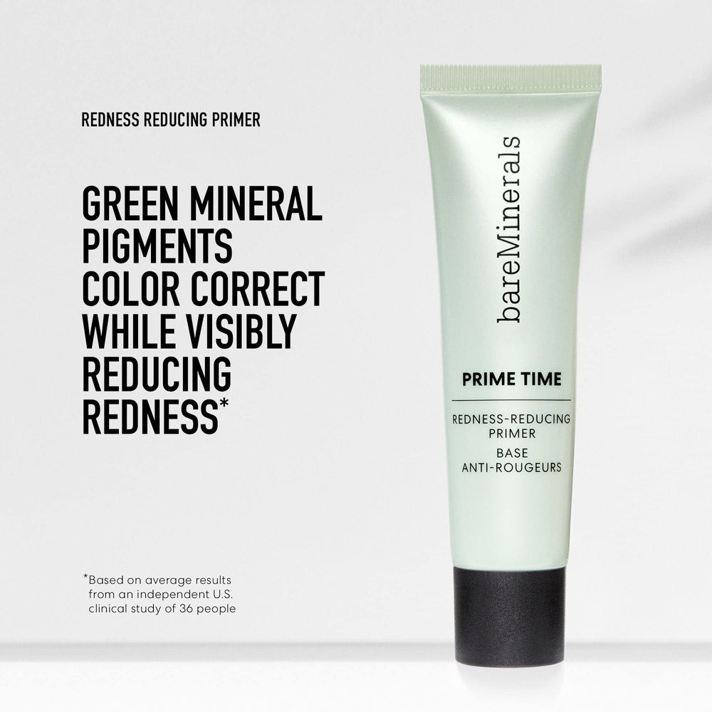 bareMinerals product on fingertip showing lightweight formula and blendability benefit