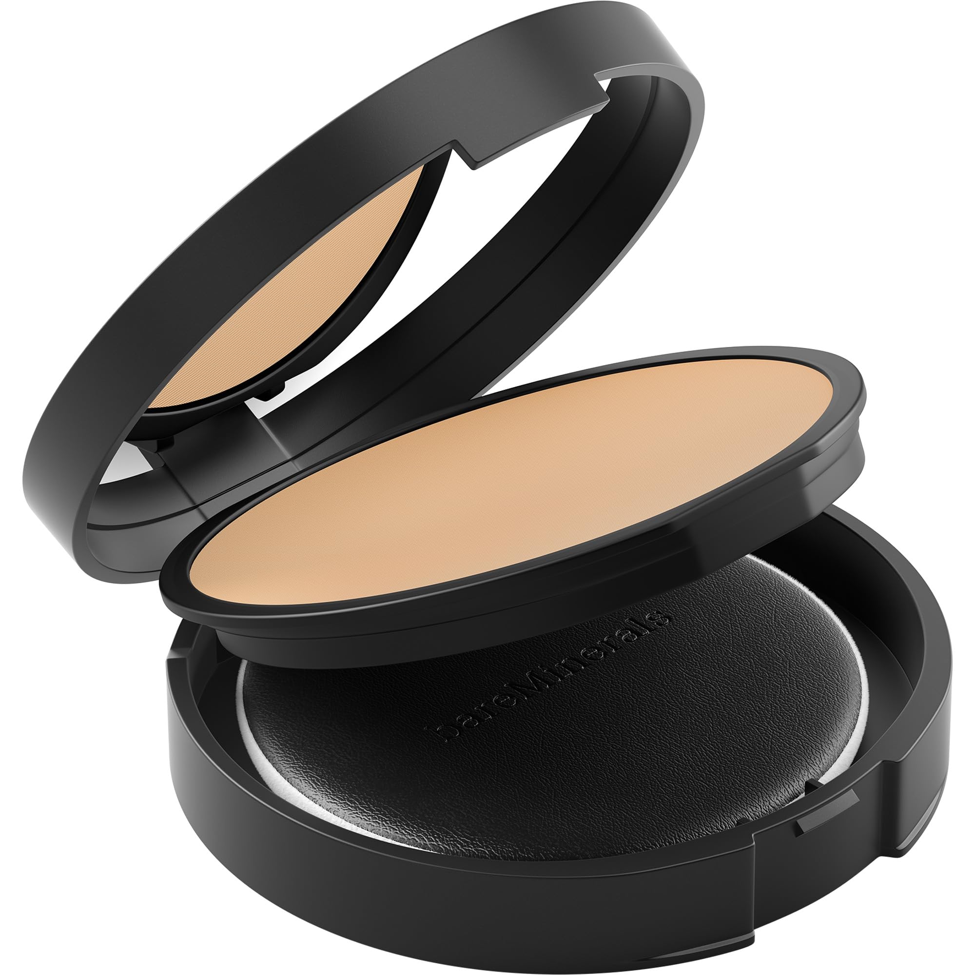 bareMinerals puff applying powder to nose area for targeted shine control
