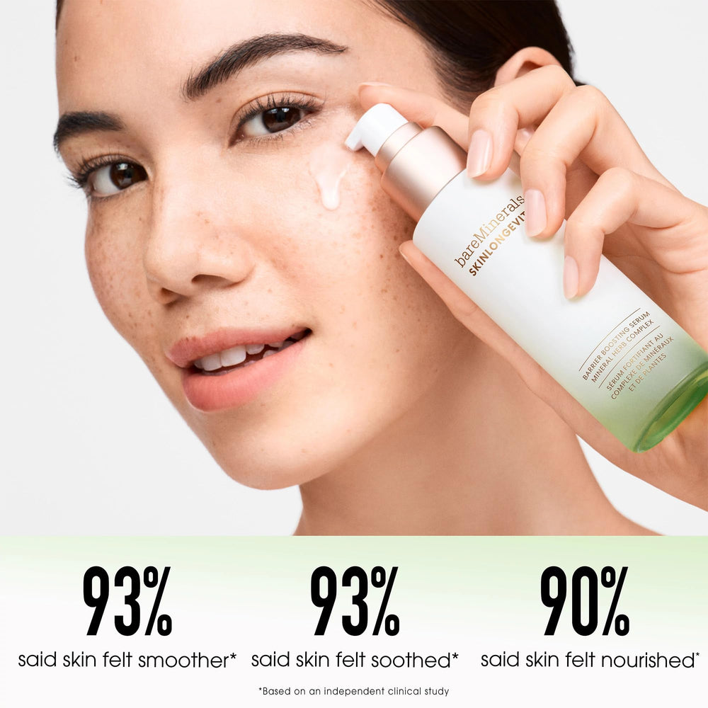 bareMinerals 30ml bottle next to common items showing true size and convenient portability
