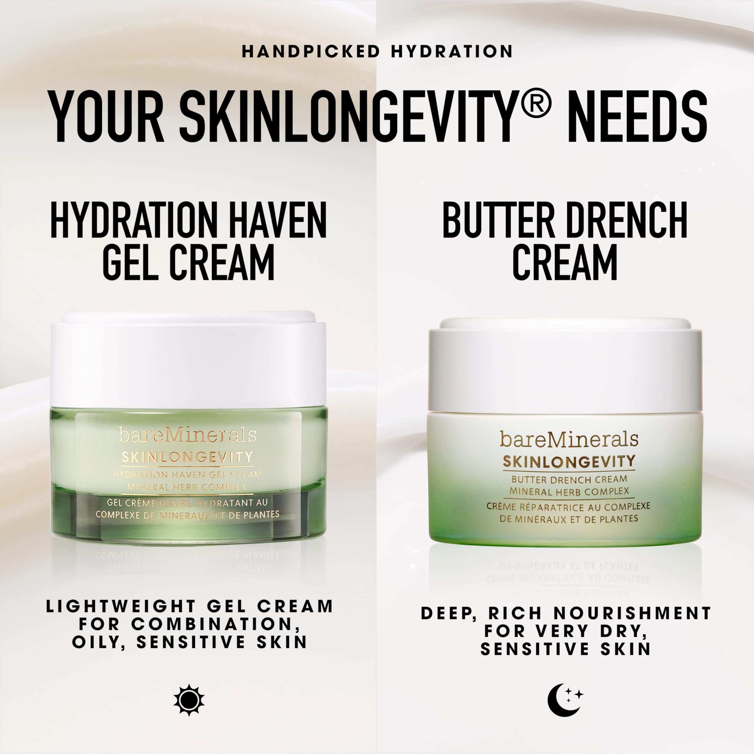 bareMinerals 1.7 oz jar next to common objects showing travel-friendly benefit