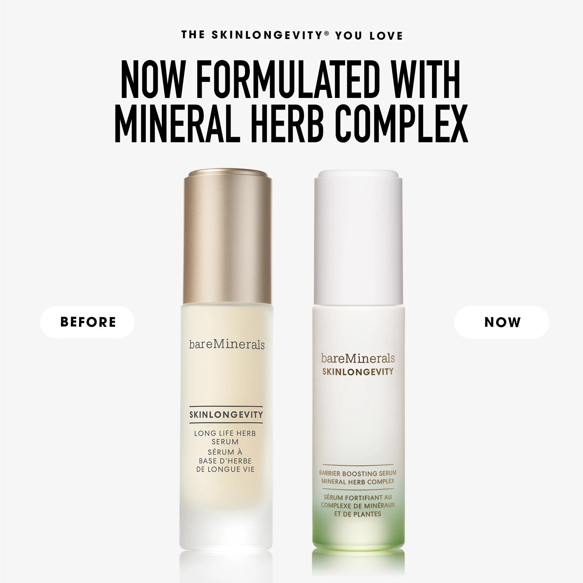 bareMinerals on model skin showing improved texture and hydrated, natural-looking finish