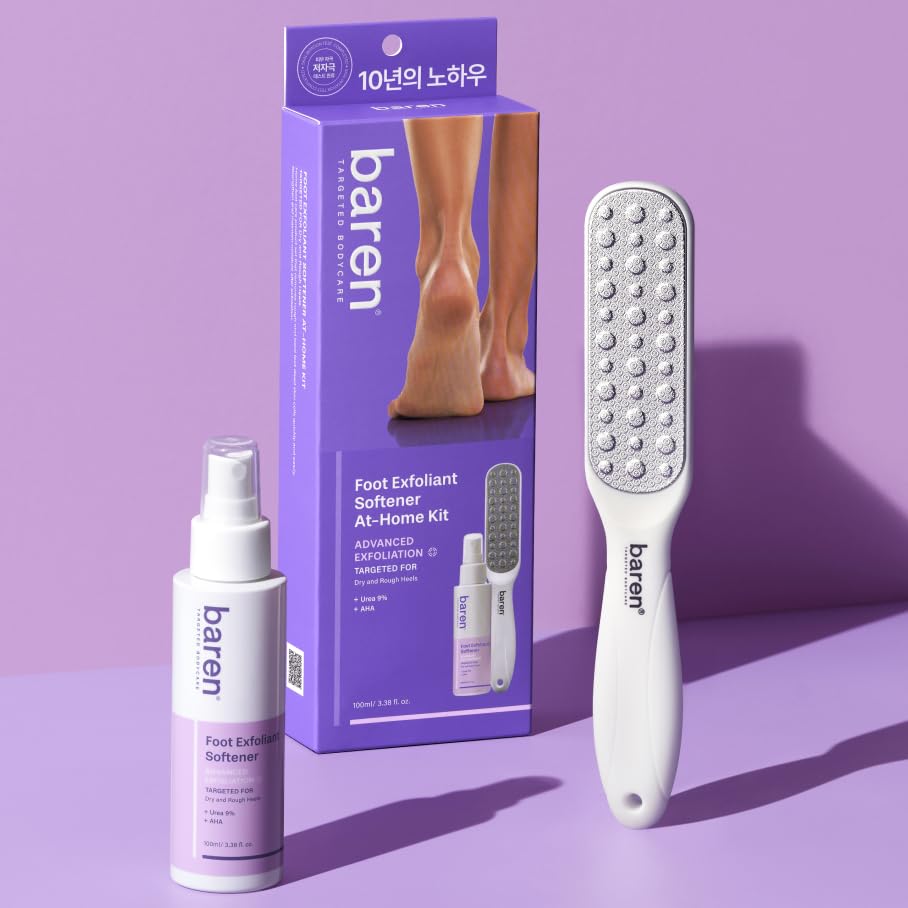 Baren spray being applied to a heel to loosen callus quickly