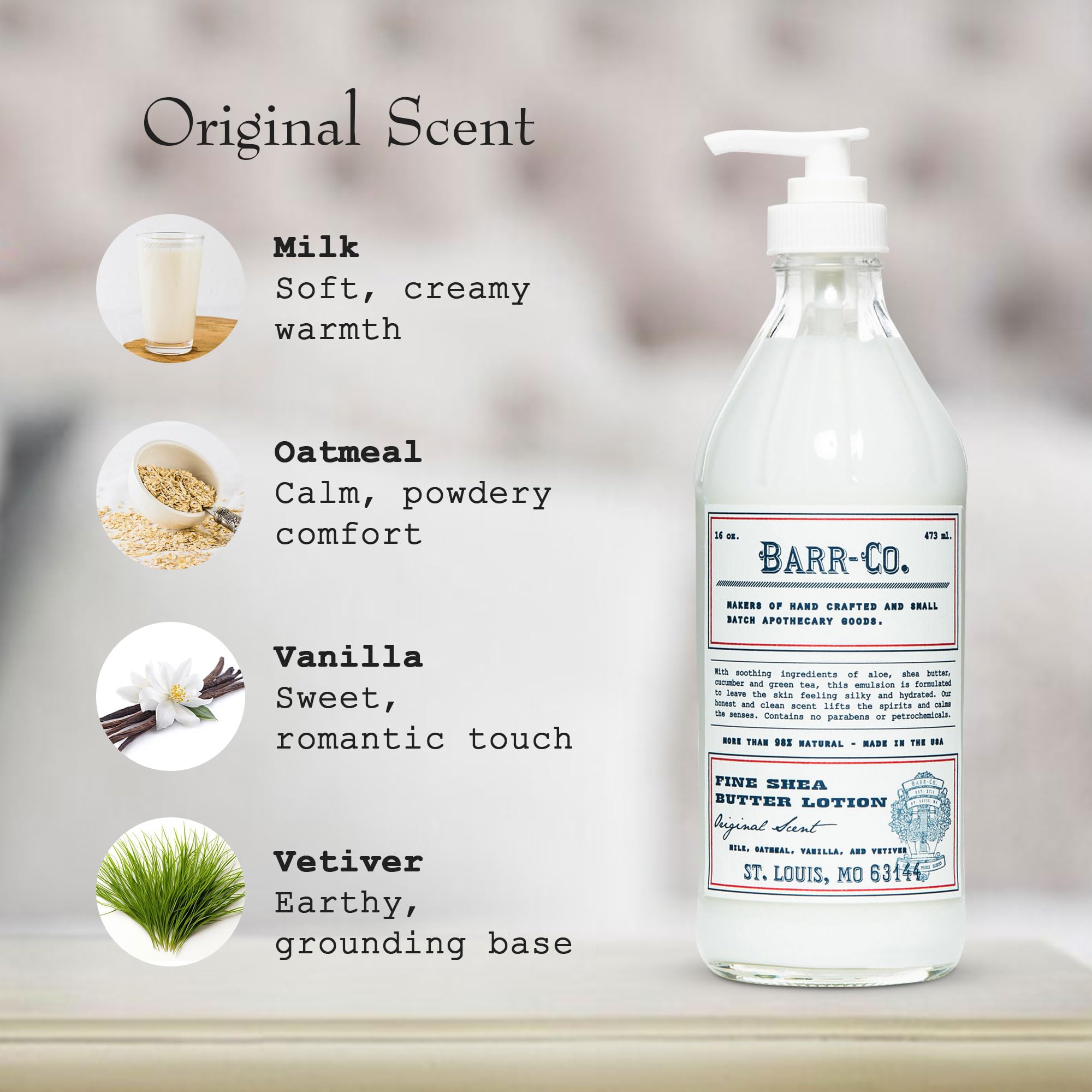 BARR-CO label detail featuring original scent notes and handcrafted USA origin