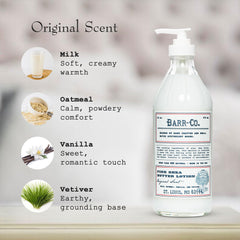 BARR-CO label detail featuring original scent notes and handcrafted USA origin