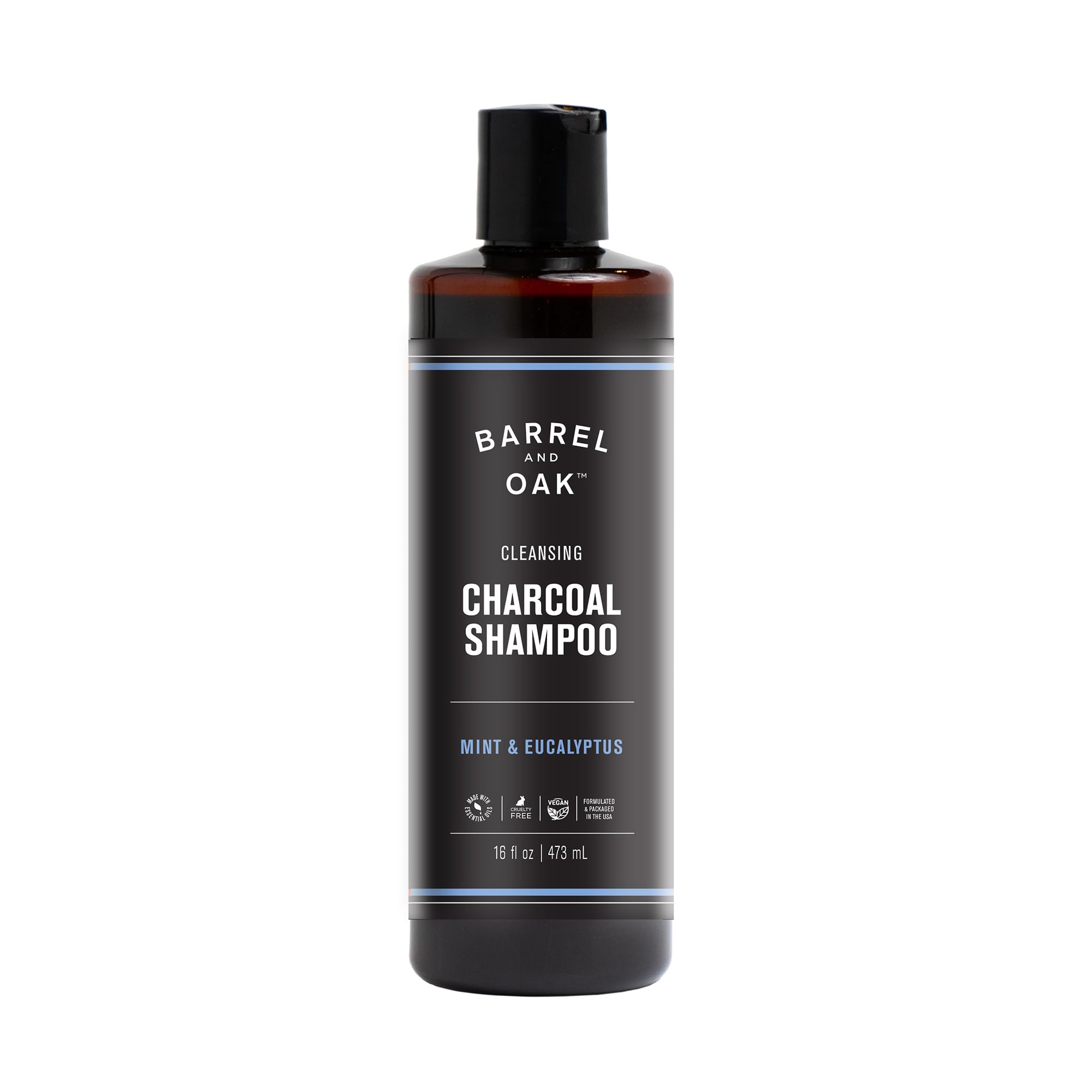 Barrel & Oak front bottle showing mint eucalyptus label and benefits