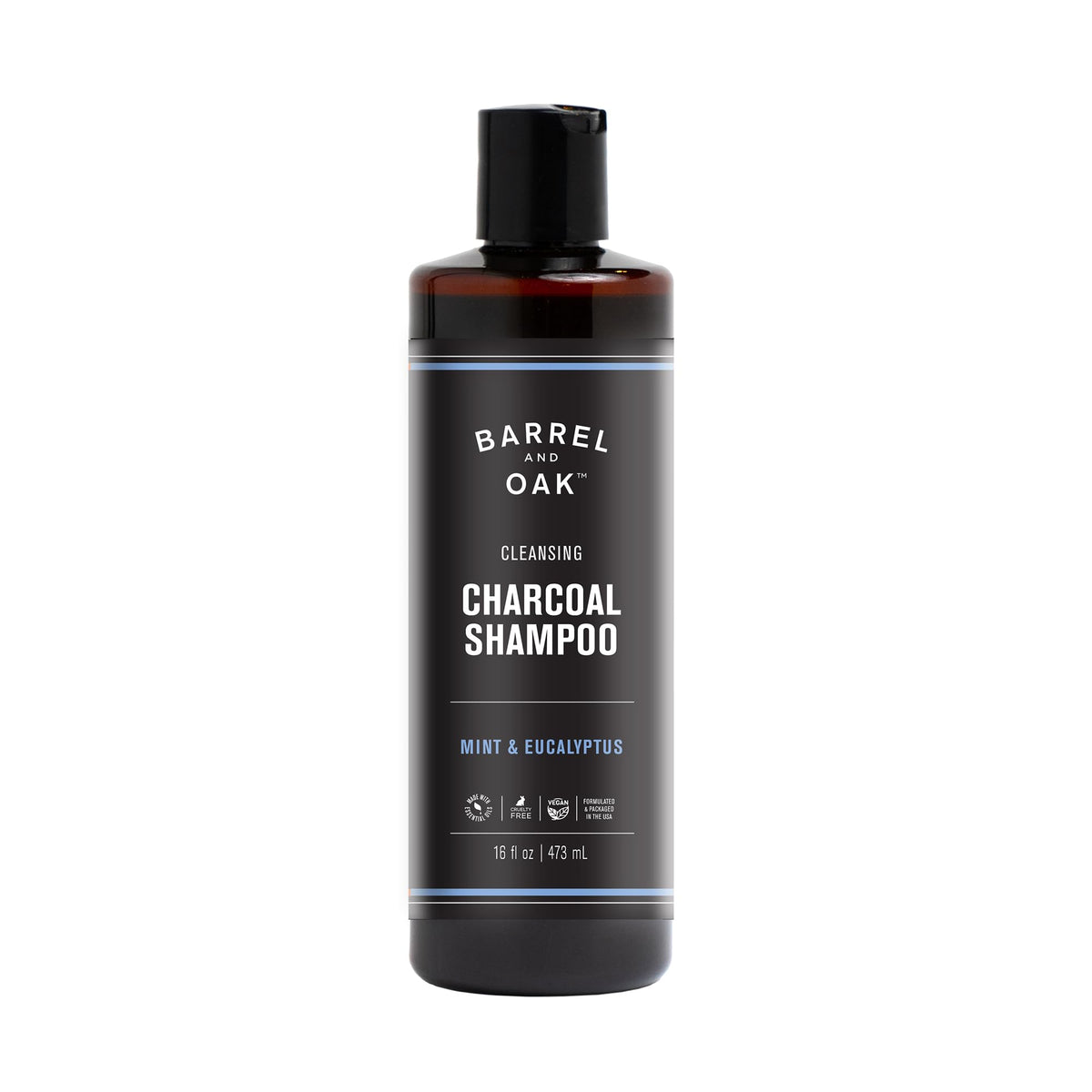 Barrel & Oak front bottle showing mint eucalyptus label and benefits