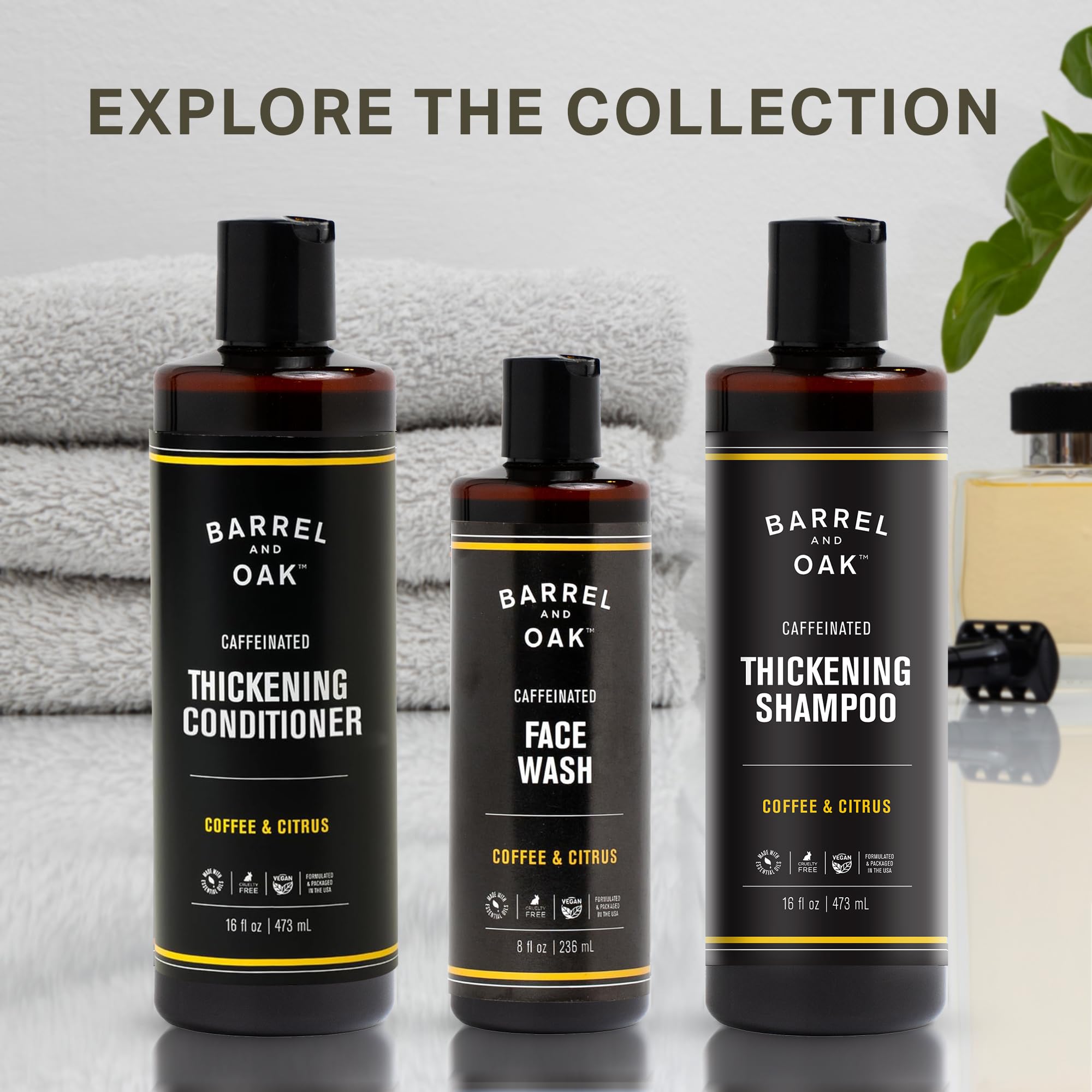 Barrel & Oak 16 oz bottle next to ruler illustrating actual size and travel-ready benefit