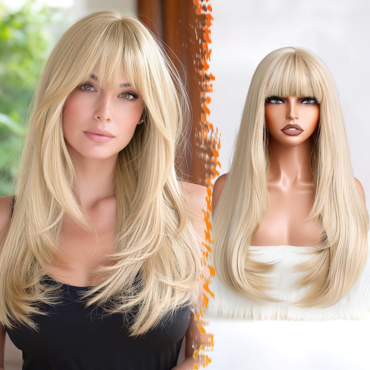 BARSDAR front view long blonde wig showing natural fall and shine benefit