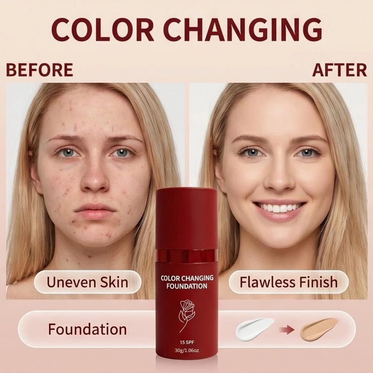 BARUBT before and after on mature skin demonstrates smoothing coverage benefit
