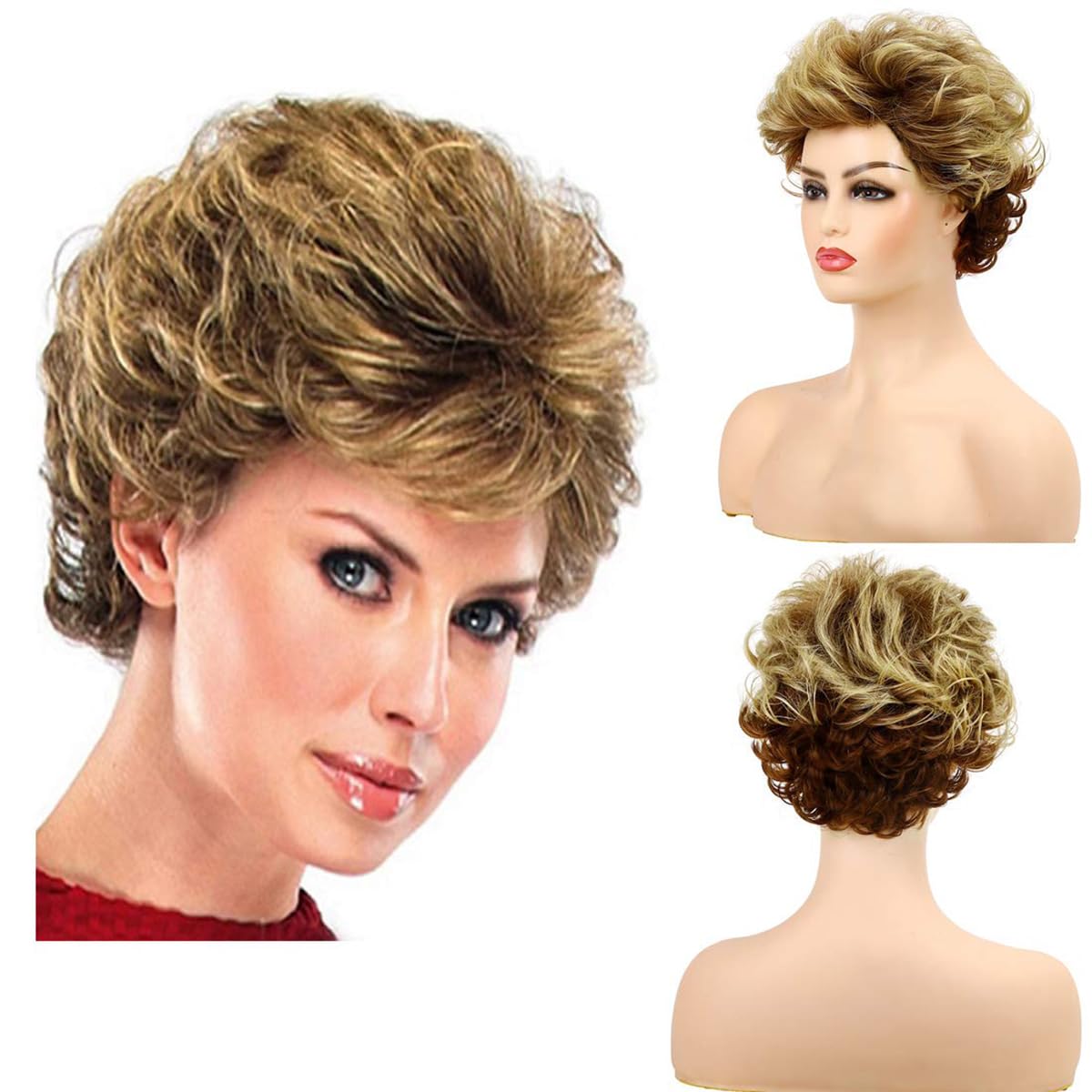 Baruisi front view wig showing natural brown curls and flattering bangs for realistic look