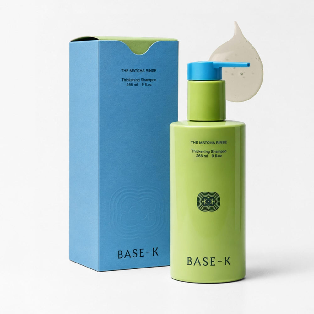 BASE-K bottle front view showing product and volumizing benefit