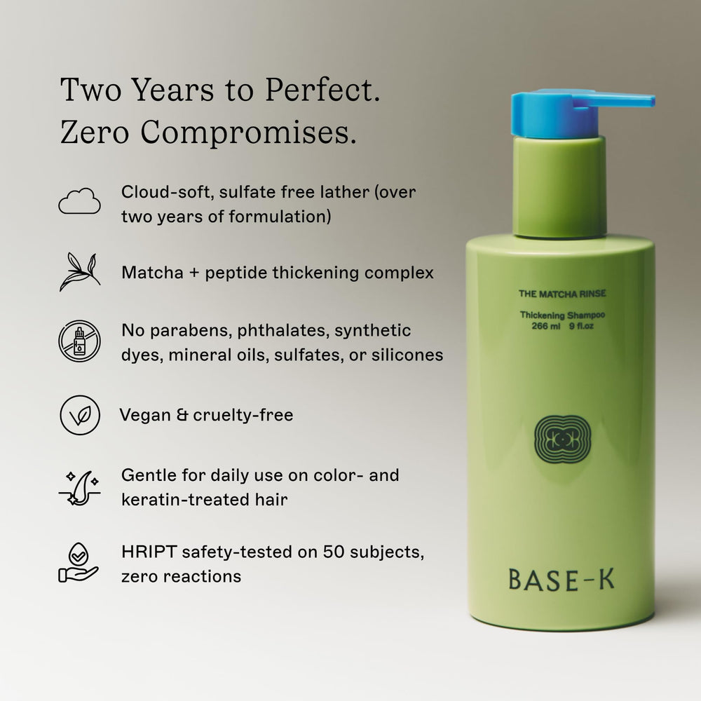 BASE-K shampoo in shower applied to roots showing usage benefit