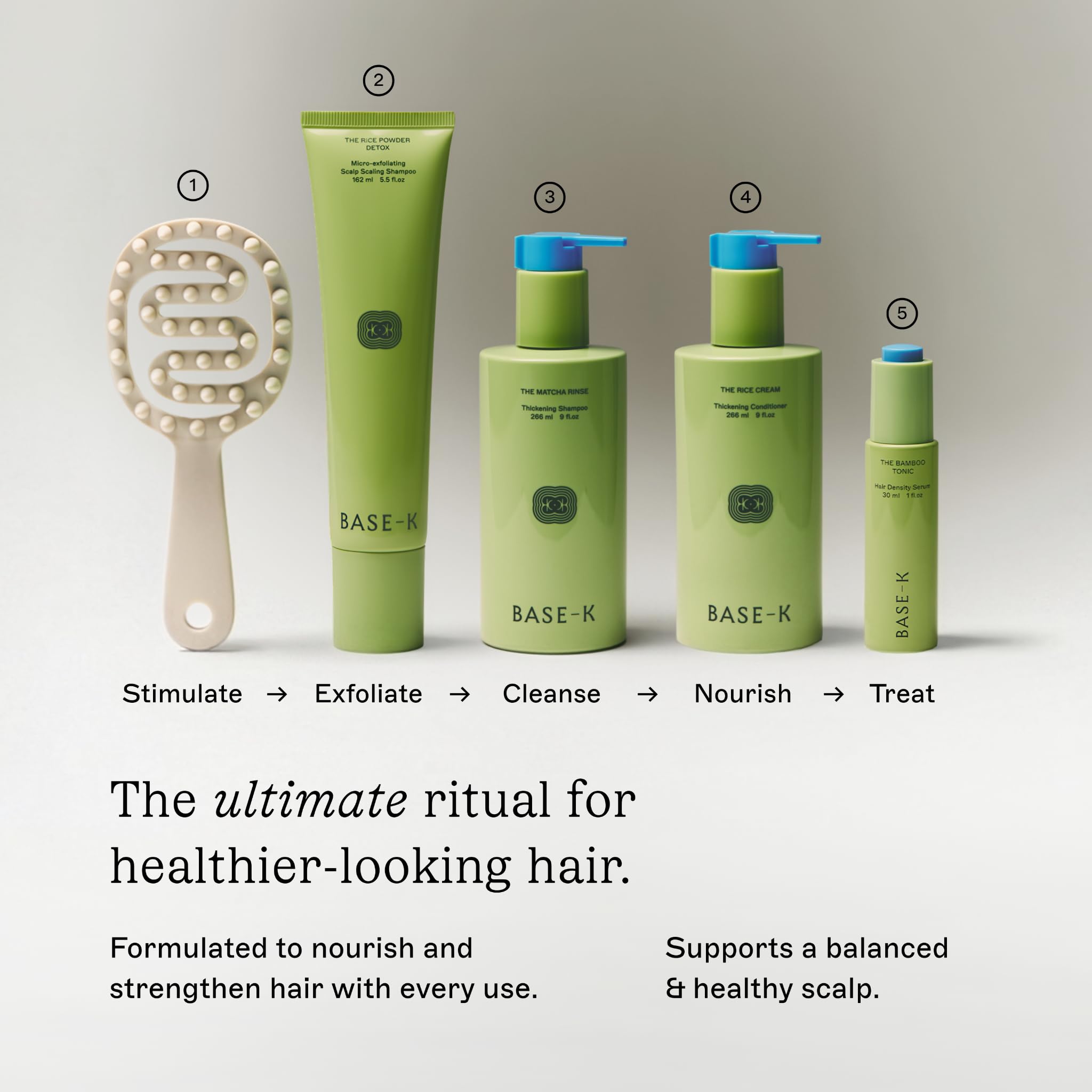 BASE-K on bathroom shelf styled lifestyle shot showing routine benefit