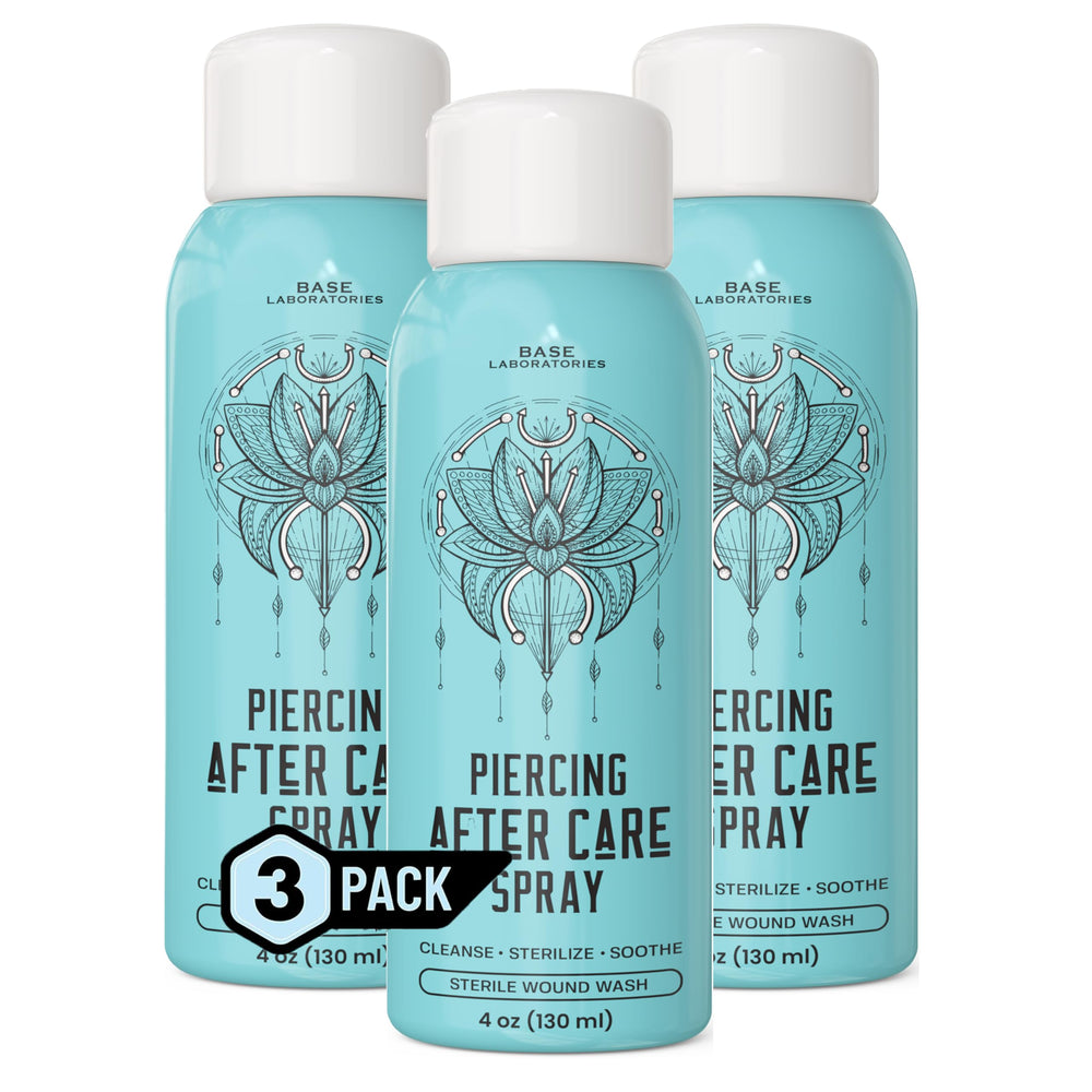 BASE LABORATORIES front packaging showing three aftercare spray bottles, easy supply