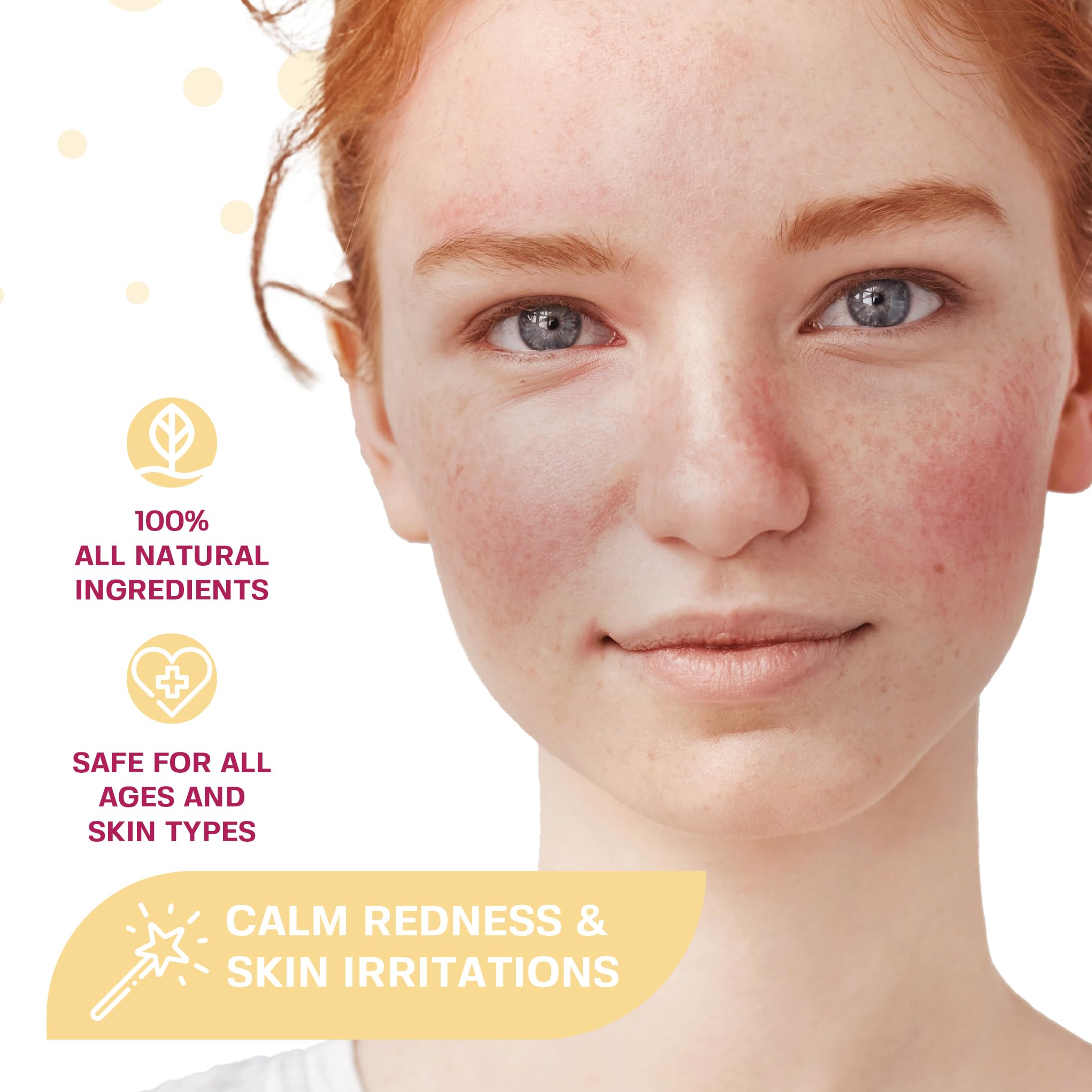 BASE LABORATORIES spray mist on face demonstrating quick calming benefit