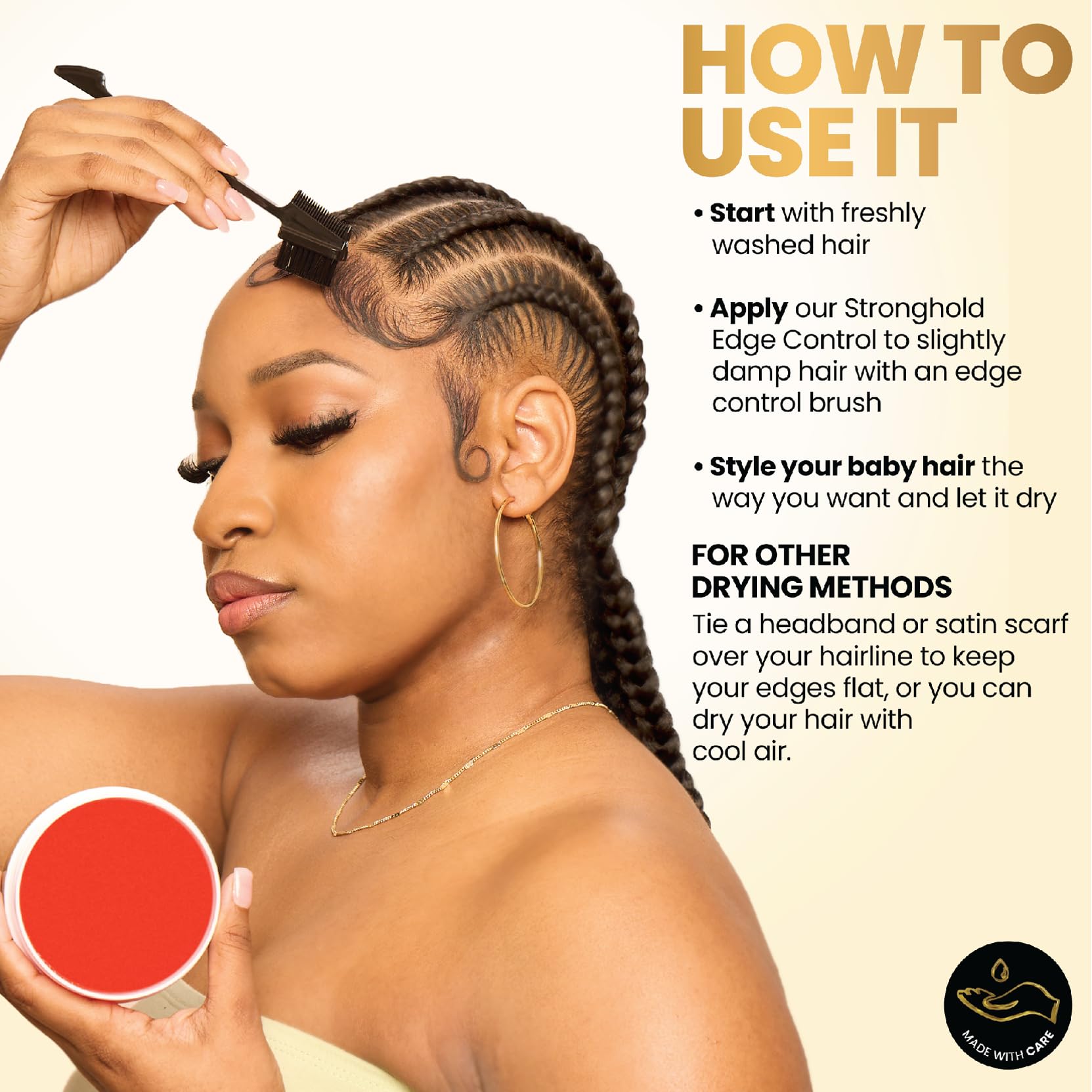 BASK & LATHER before and after edges showing neat, long-lasting hold