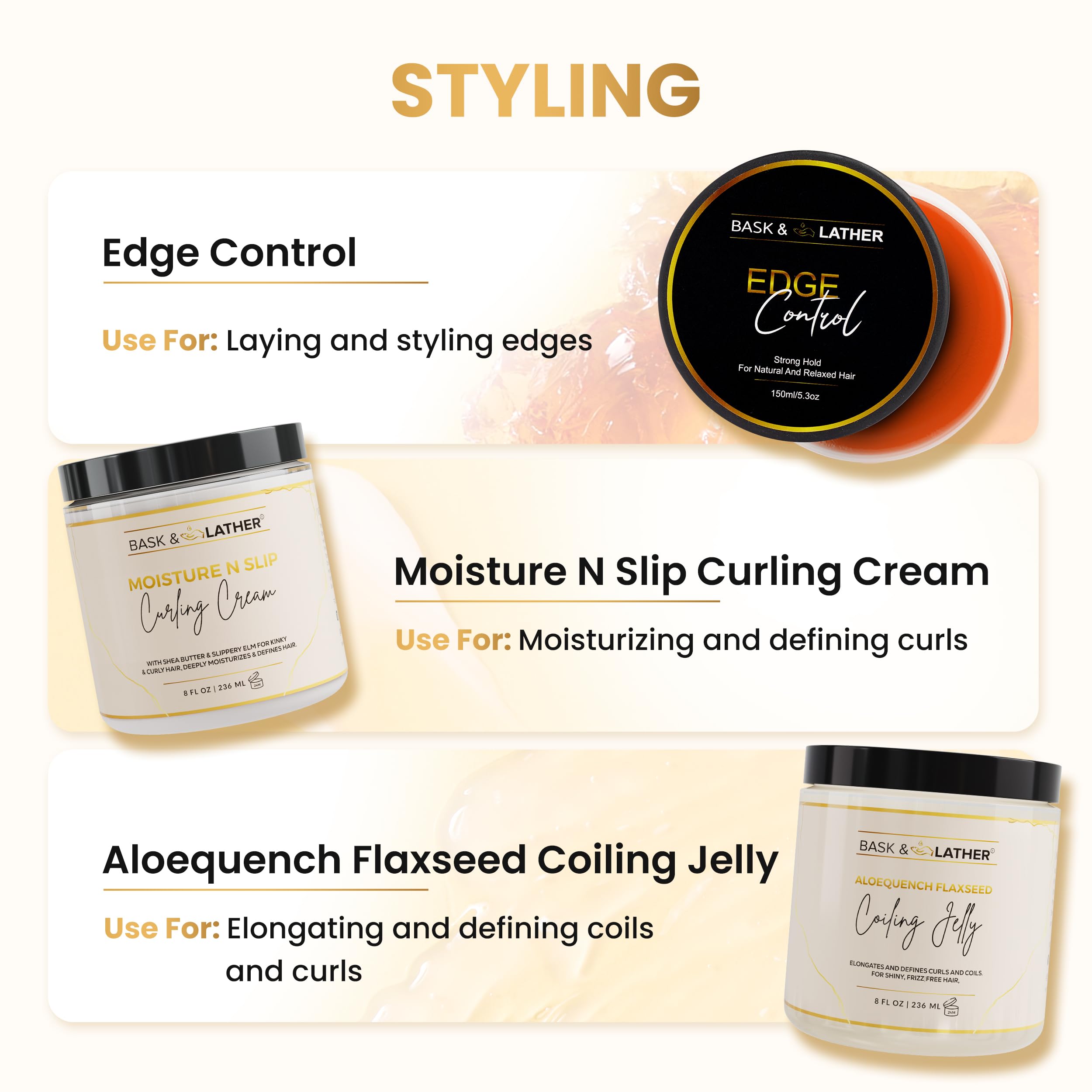 BASK & LATHER castor oil ingredient visual highlighting moisturizing support