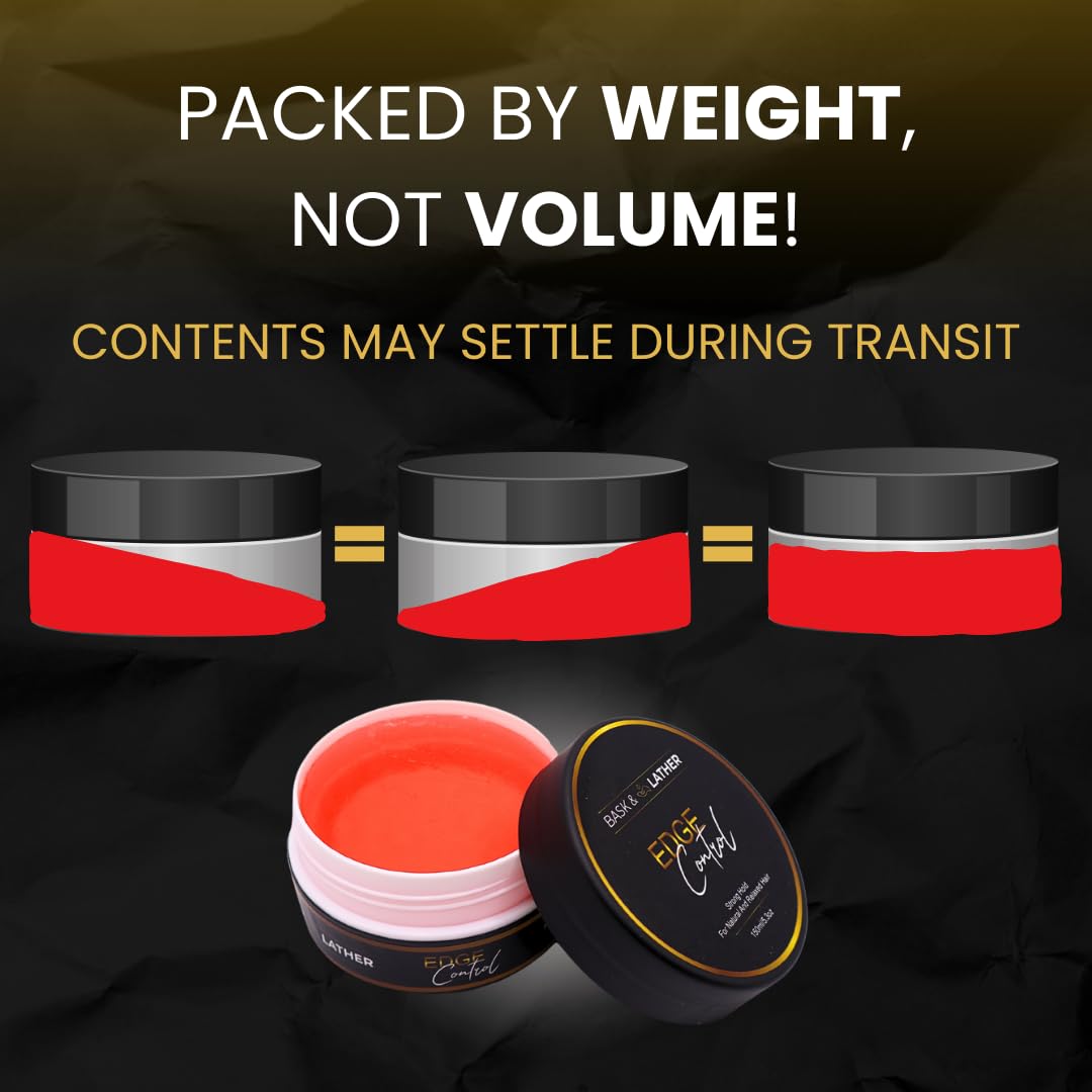 BASK & LATHER jar beside ruler showing 5.3 fl oz scale and travel size benefit