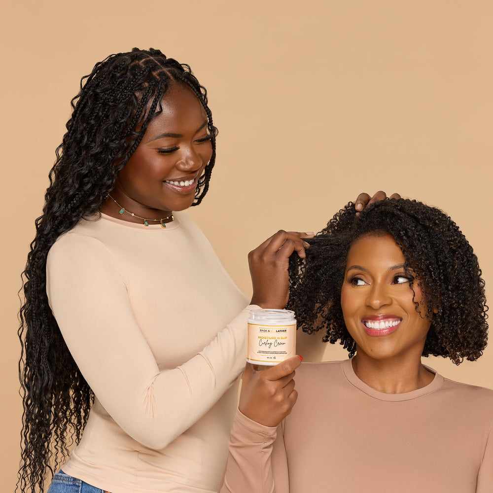 BASK & LATHER ingredient amaranth display highlighting natural extract for fuller-looking curls