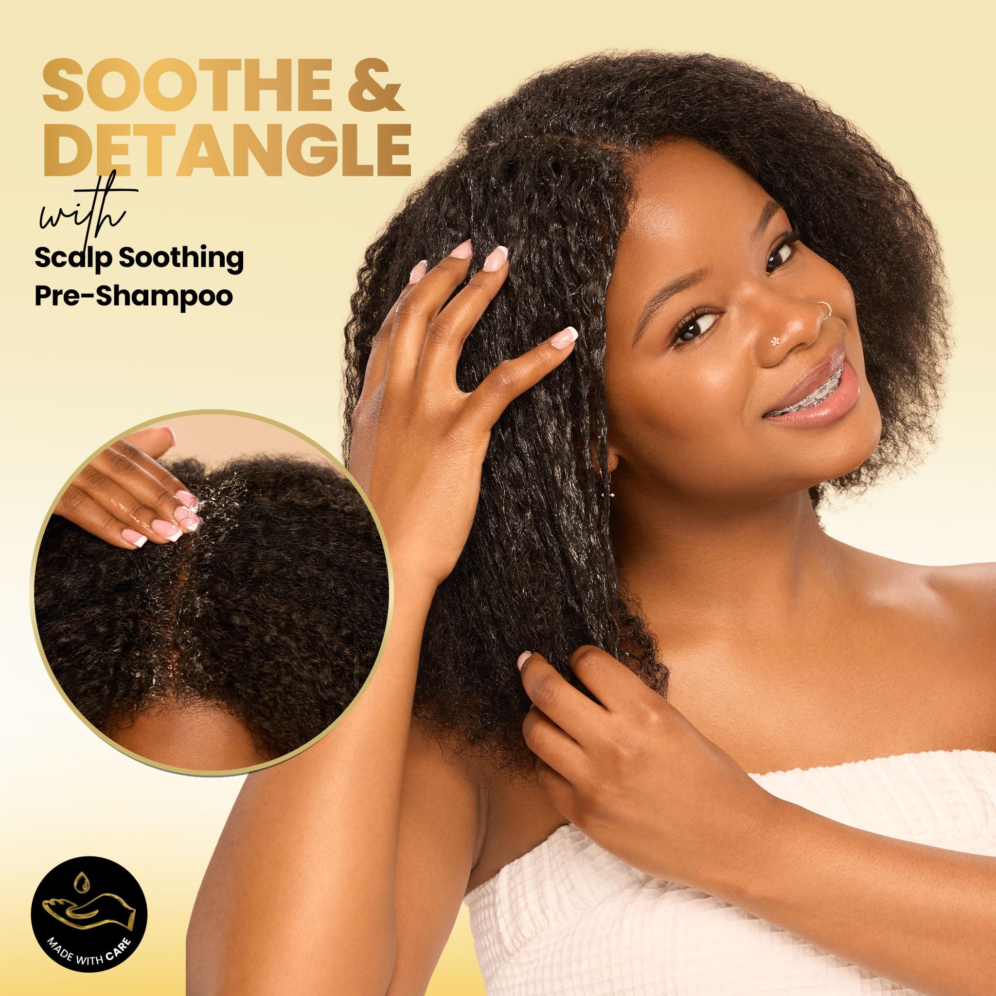 BASK & LATHER using pre-shampoo on dry hair to prep and detangle