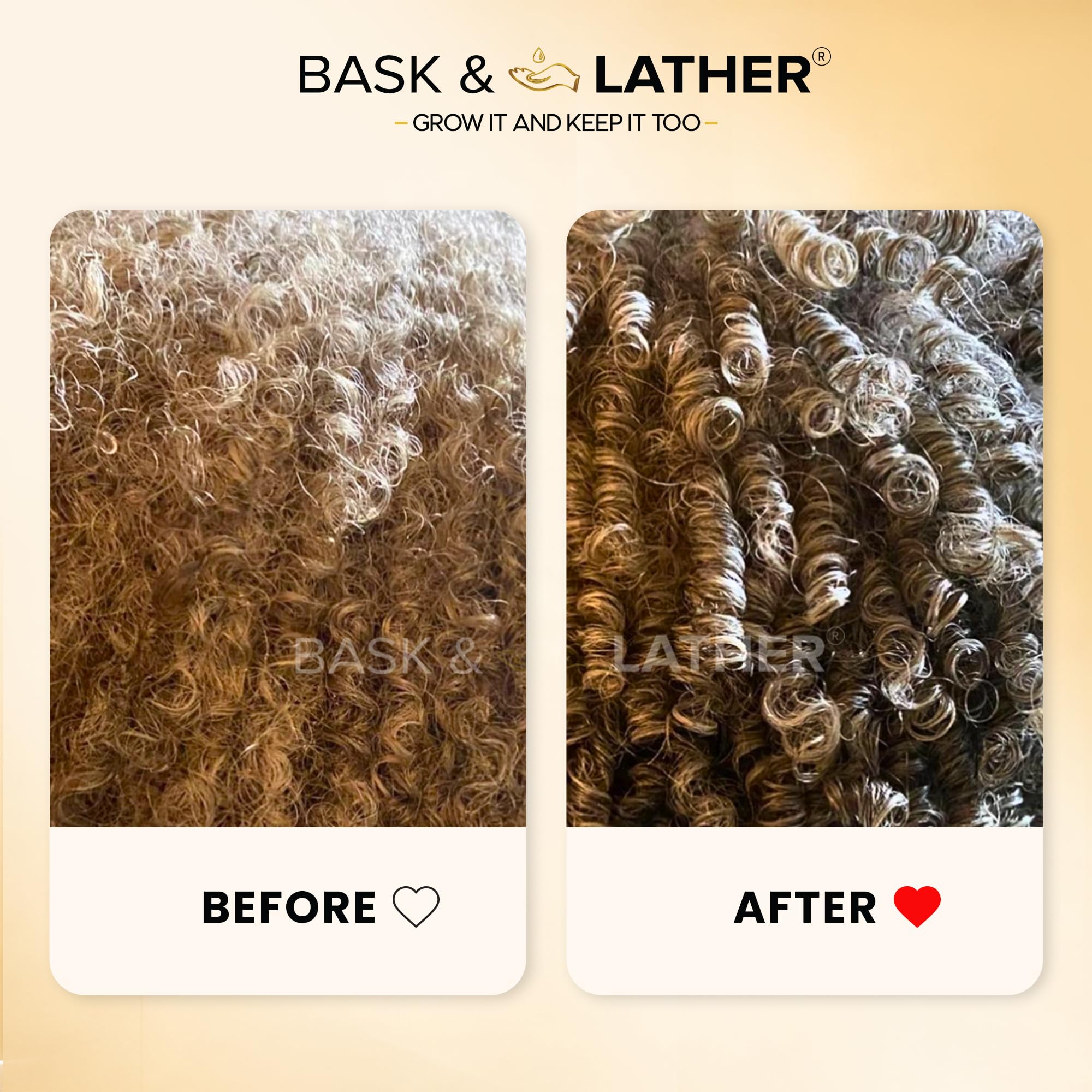 BASK & LATHER styled with a diffuser showing defined curls and increased volume from product