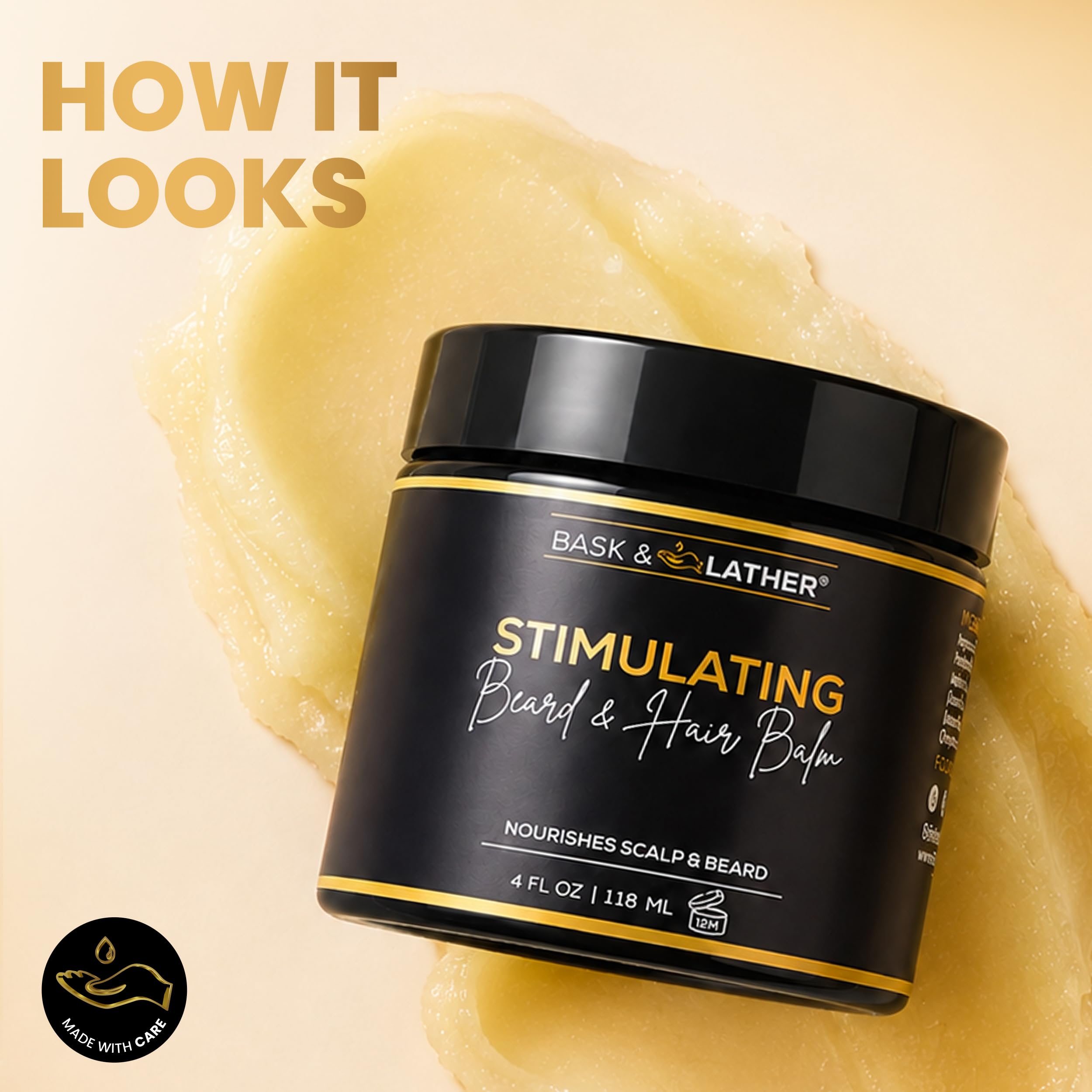 BASK & LATHER scalp application along partings showing even distribution and soothing