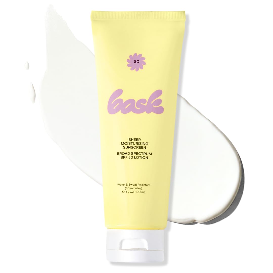 Bask front packaging 3.4 fl oz showing SPF 50 travel tube and clear branding