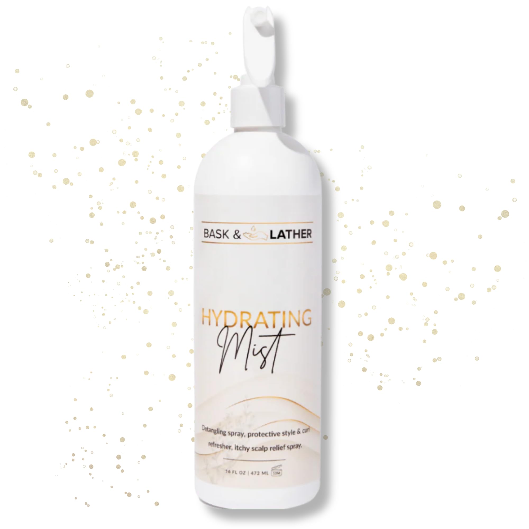BASK & LATHER front bottle view showing label and hydrating benefits