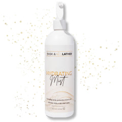BASK & LATHER front bottle view showing label and hydrating benefits