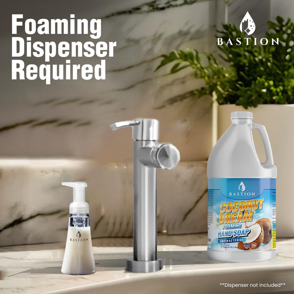 Bastion pouring refill into dispenser demonstrating waste reduction benefits