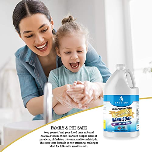 Bastion Finesilk soap in dispenser being pumped for convenient daily use
