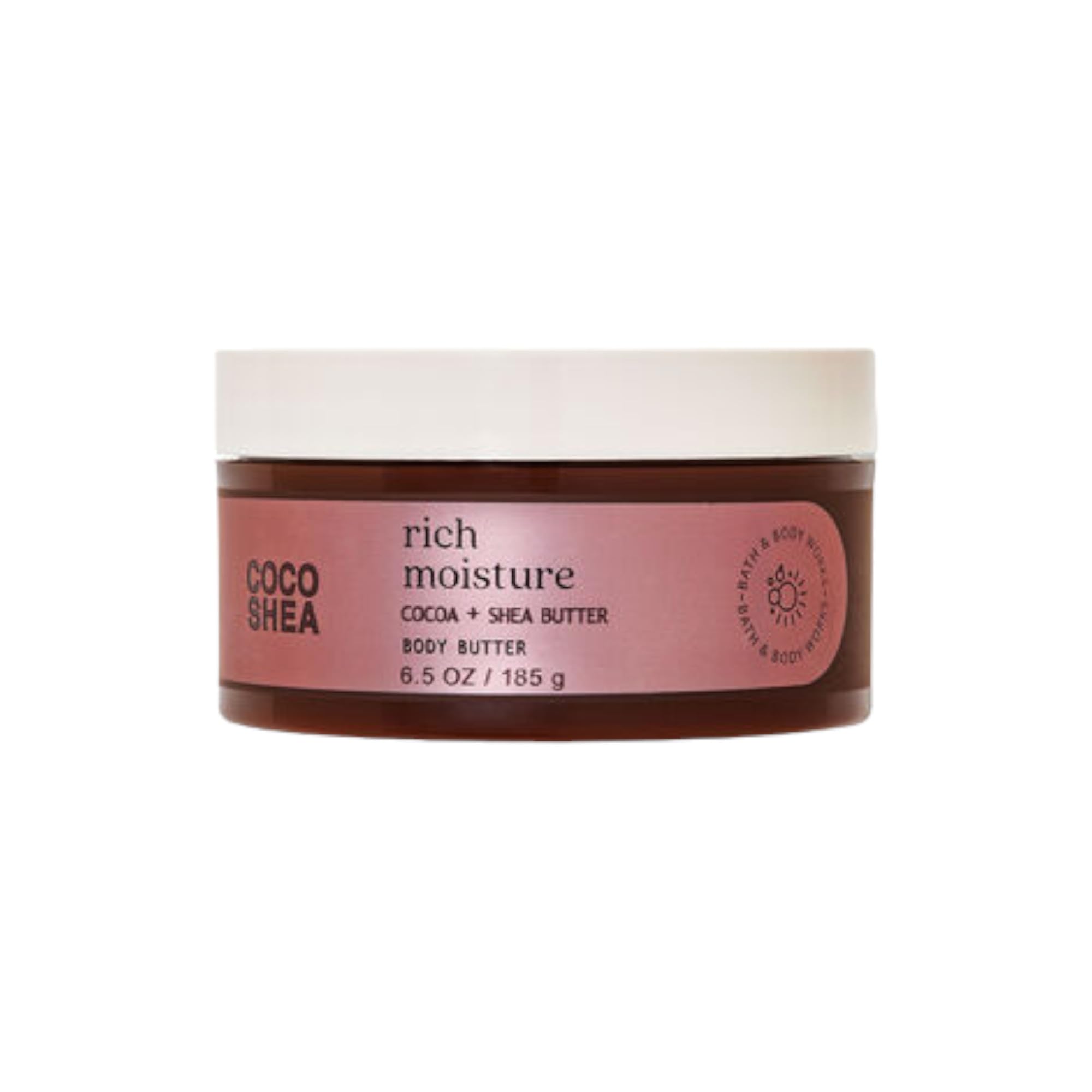 Bath & Body Works jar front view showing label and 6.5 oz size, highlighting nourishing formula