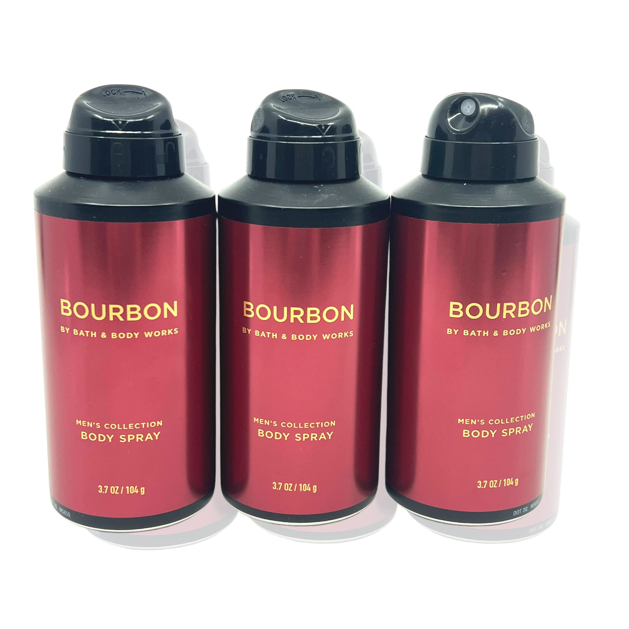 Bath & Body Works Bourbon front packaging showing three cans and bold label benefit convenience