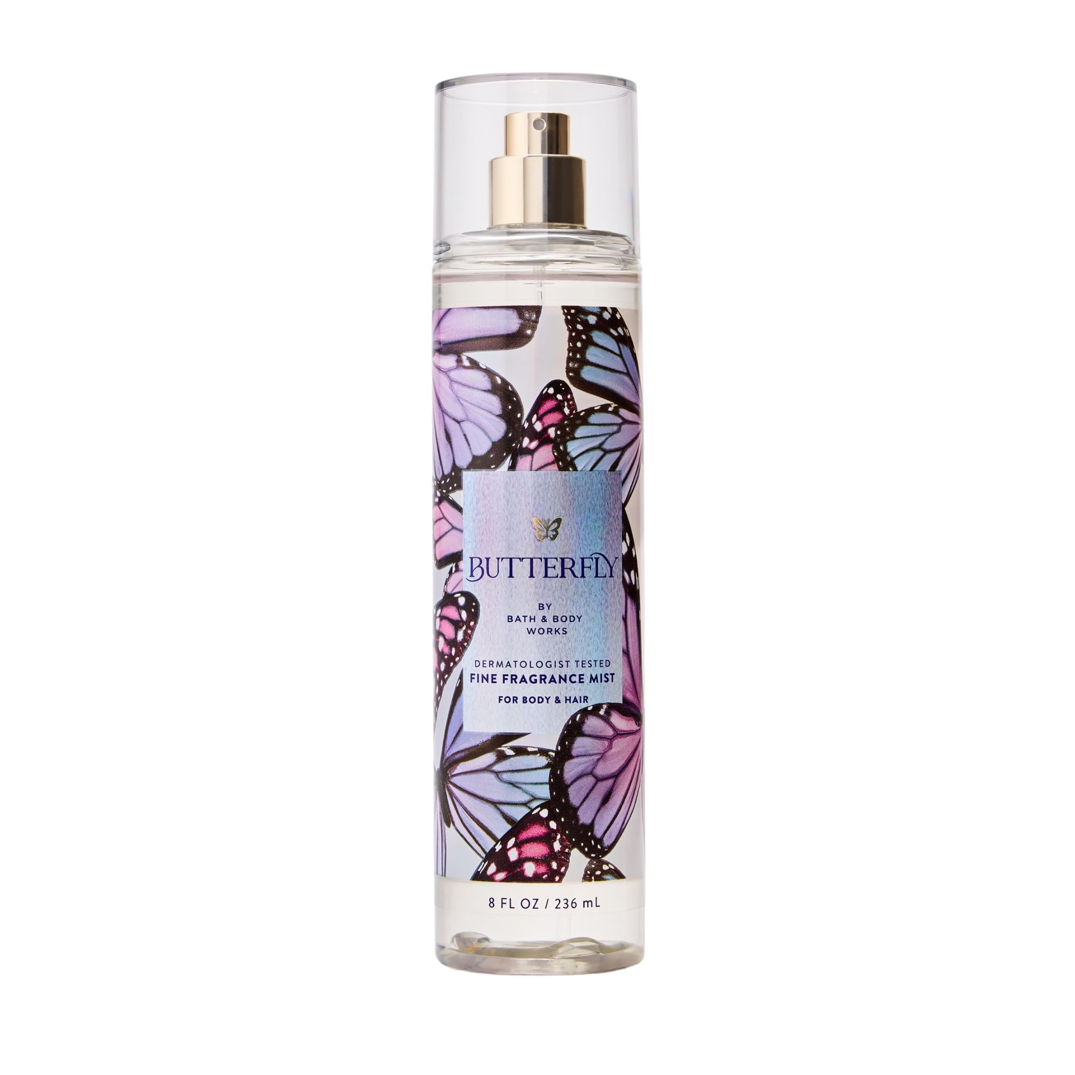 Bath & Body Works front bottle showing Butterfly label and bright design benefit: easy recognition