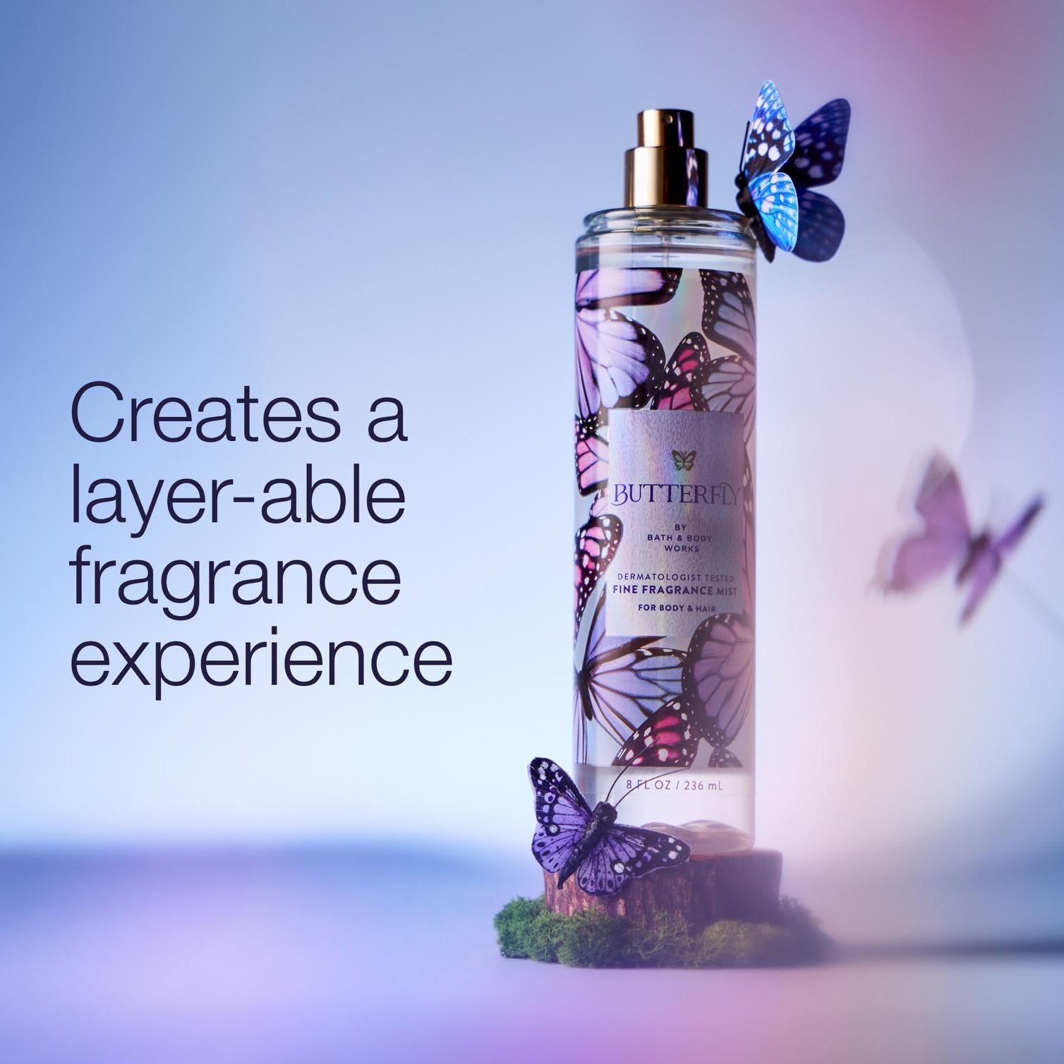 Bath & Body Works mist applied to hair with gentle hold benefit: hair-safe aroma