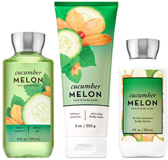 Bath & Body Works trio front view showing bottles and fresh scent benefits