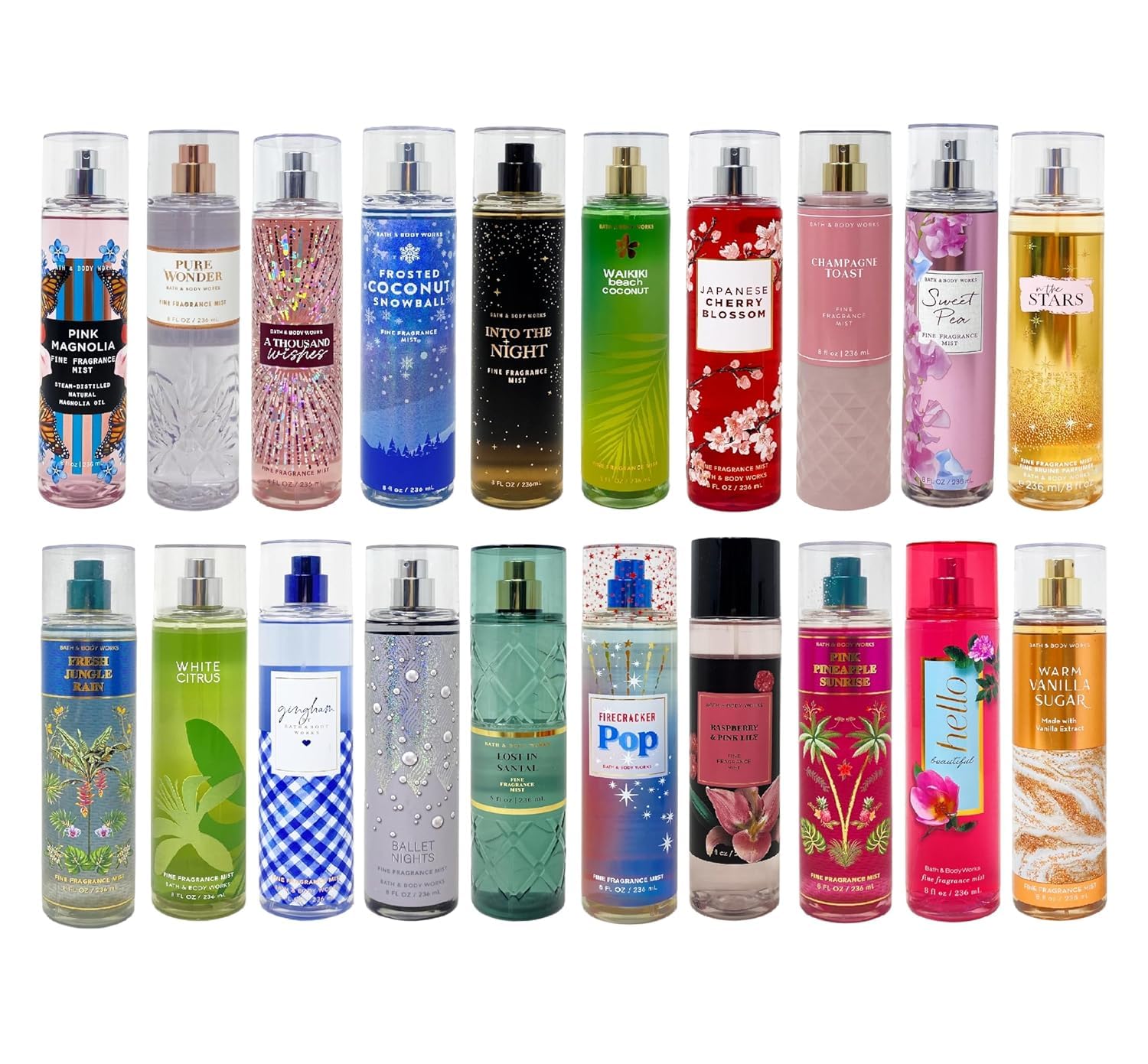 Bath & Body Works front packaging showing three assorted 8 oz bottles and label clarity