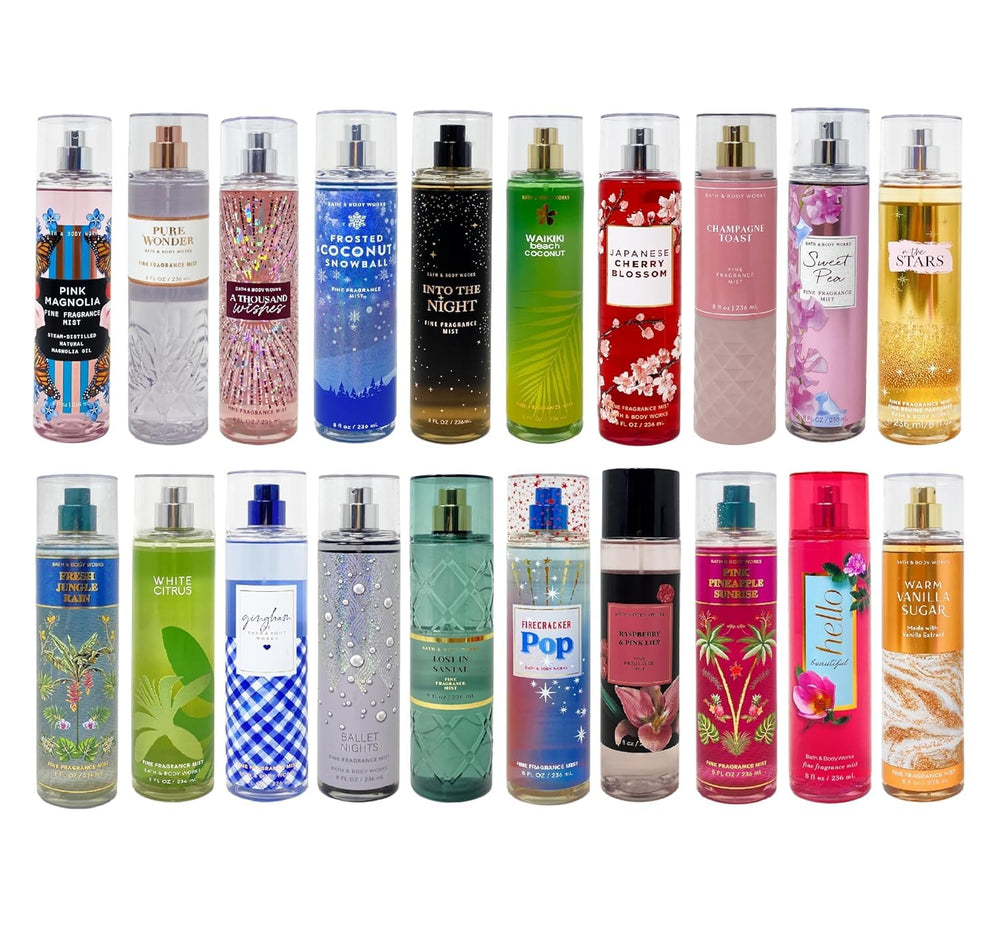 Bath & Body Works front packaging showing three assorted 8 oz bottles and label clarity