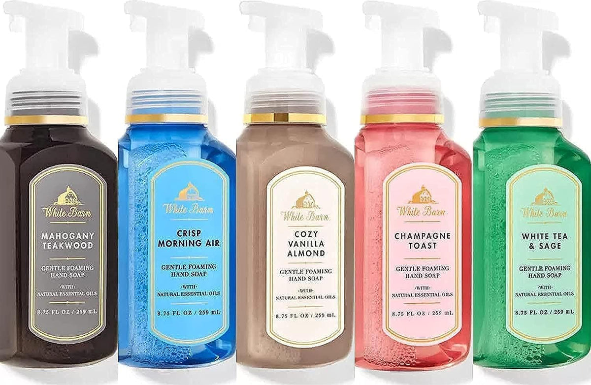 Bath & Body Works front-packaging showing five scented foaming hand soaps, convenient variety