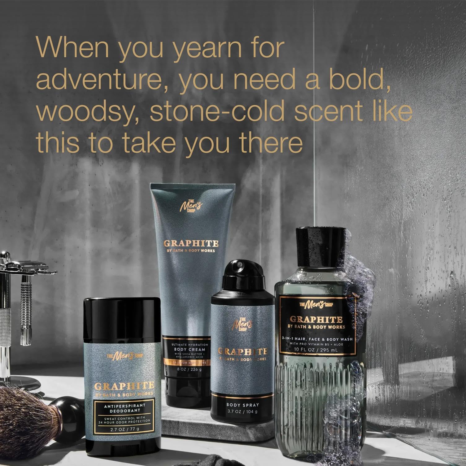 Bath & Body Works Graphite in modern bathroom lifestyle scene for mood