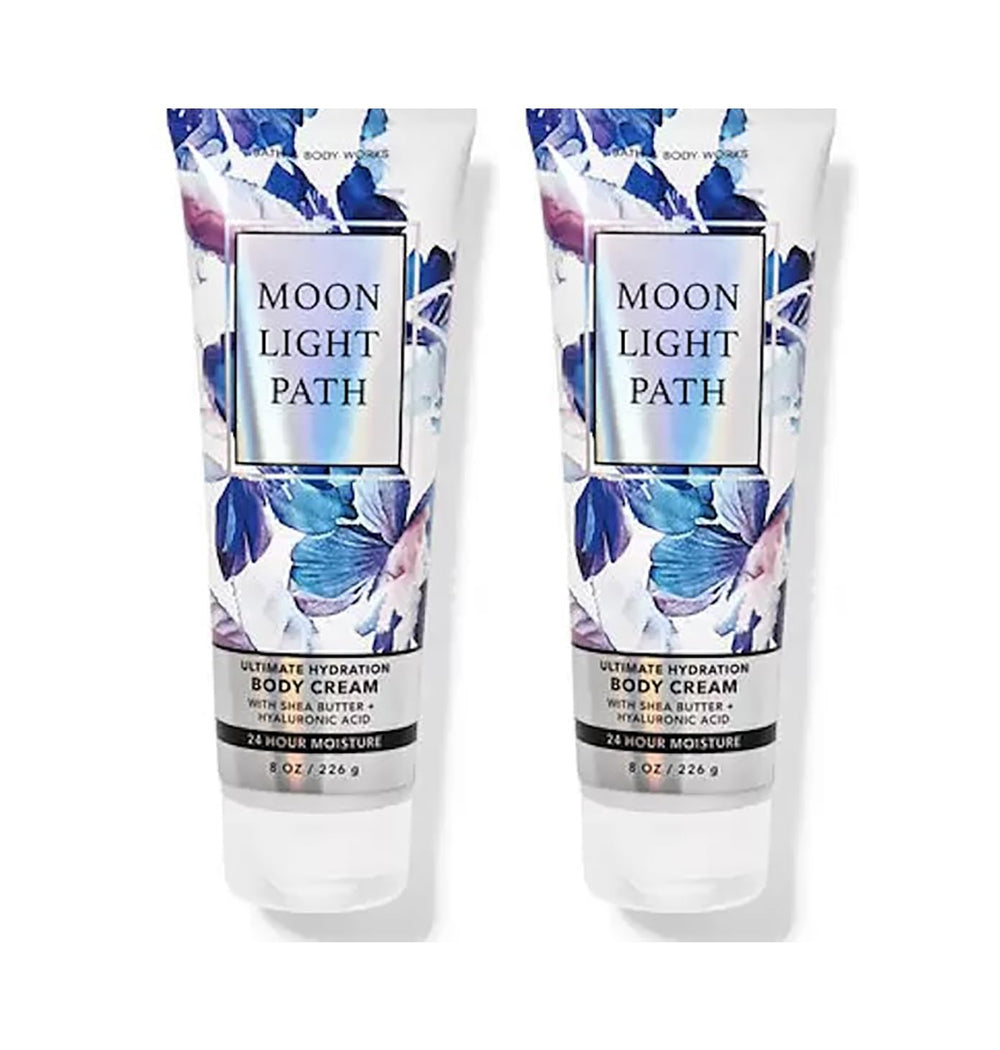 Bath & Body Works Moonlight Path front jar showing label and hydrating cream texture for soft skin